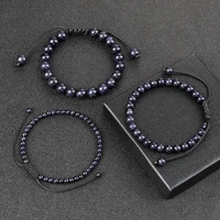 4 6 8mm blue sandstone beads bracelets bangles for women men handmade natural stone braided bracelet shining wrist jewelry