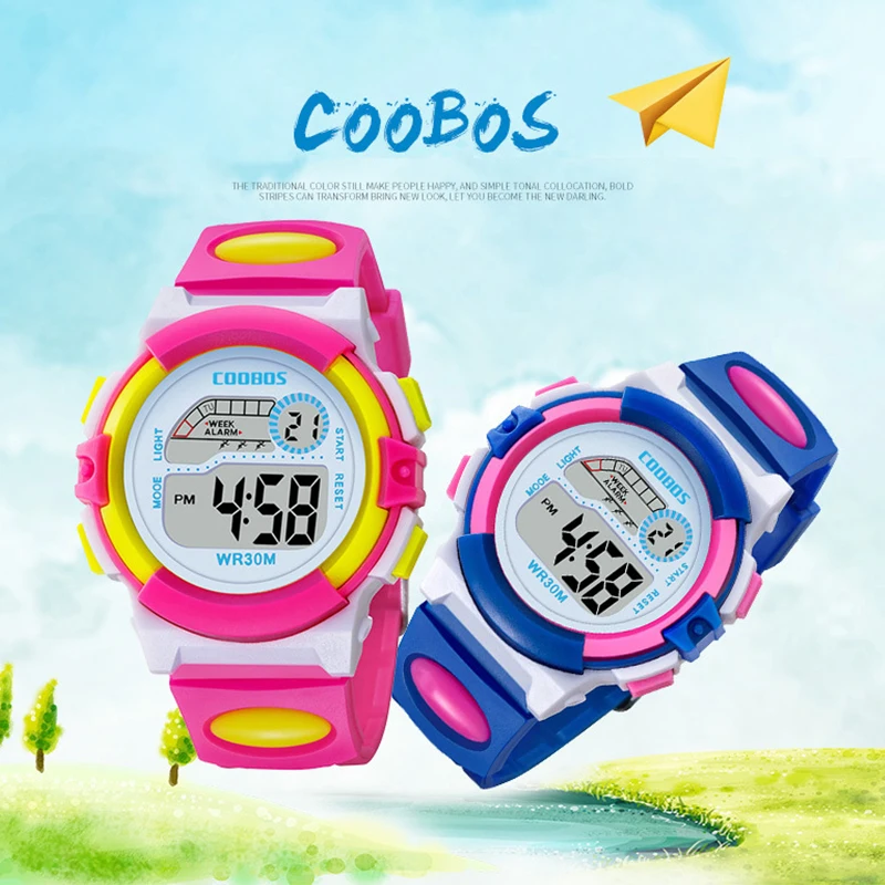 

Elegant Girl Pink Kids Watches Boys Waterproof Super Soft Silicone Strap Digital Sport Watch Children Teen Students Best Gifts