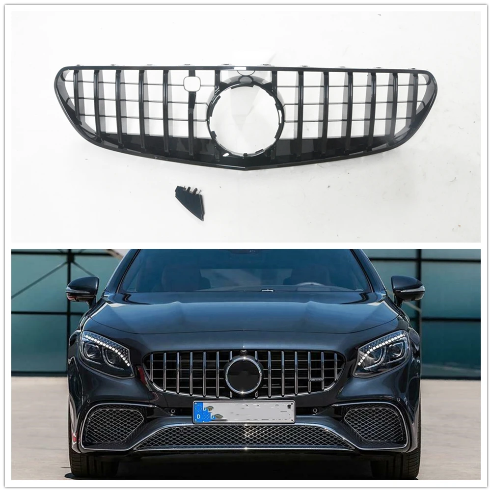 

For Mercedes Benz C217 W217 S Class Coupe 2018-2019 Front Grille Grill AMG GT R Black Upper Bumper Hood Mesh S560 S500 Body Kit