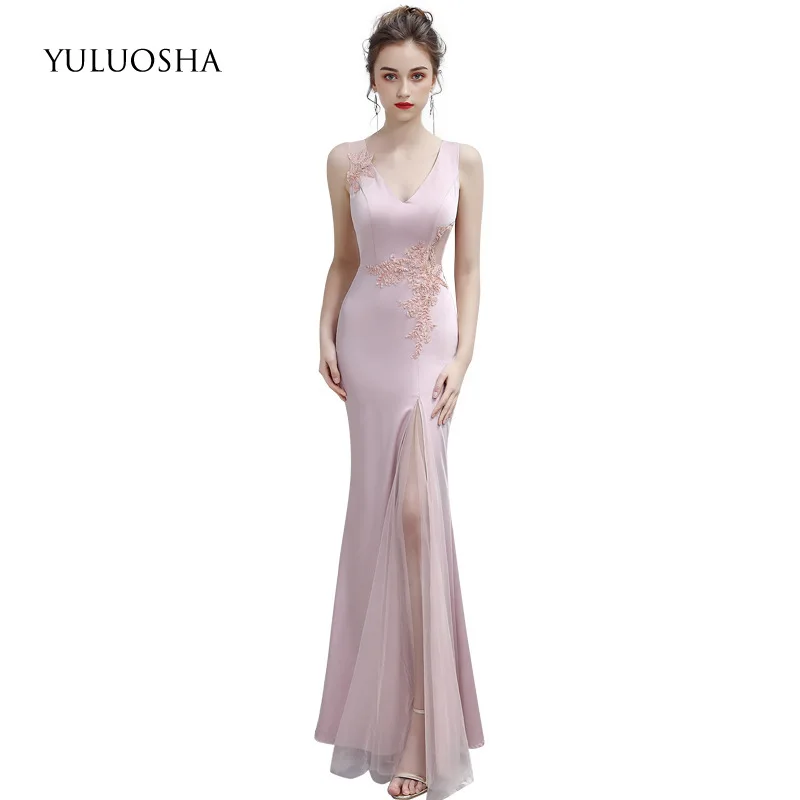 Женское вечернее платье YULUOSHA длинное с глубоким v образным вырезом и открытой