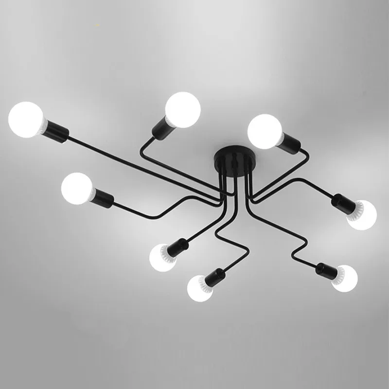 Винтажная люстра с несколькими насадками и изогнутыми трубками 4/6/8 E27 светильник