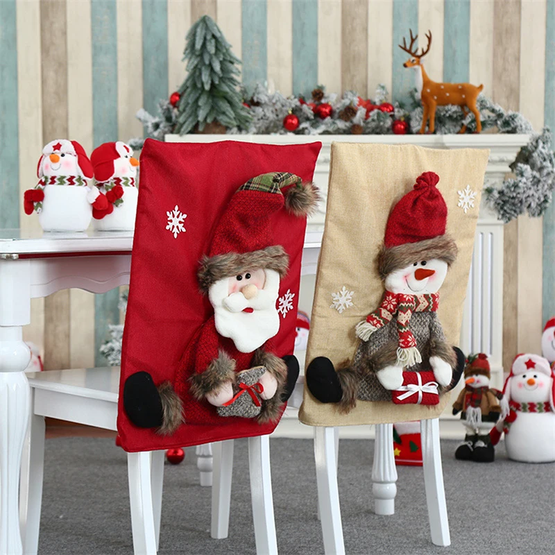 

Christmas Chair Cover Santa Claus Snowman Printed Chairs Cover For Christmas Banquet Party Decor Home Decor