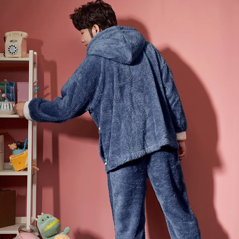 Flanner Men Pajama Winter Pajamas Loose Version Lady Sleepwear Hooded Lovers Pajamas Packed Medium Style Thicken Nightdress