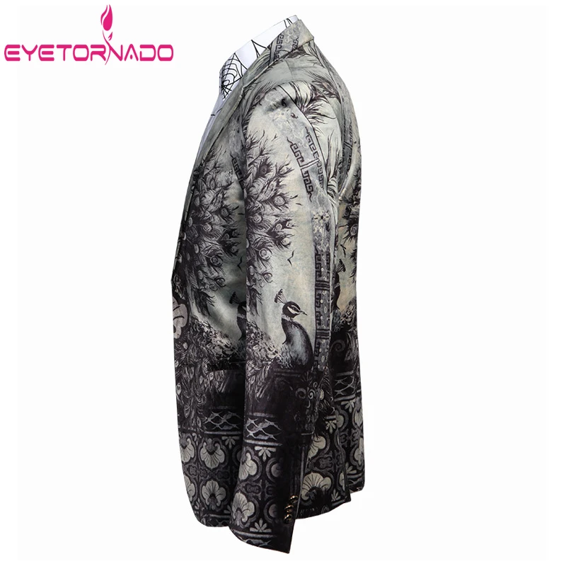 Мужской костюм в Корейском стиле пиджак с цветочным принтом деловой однобортный