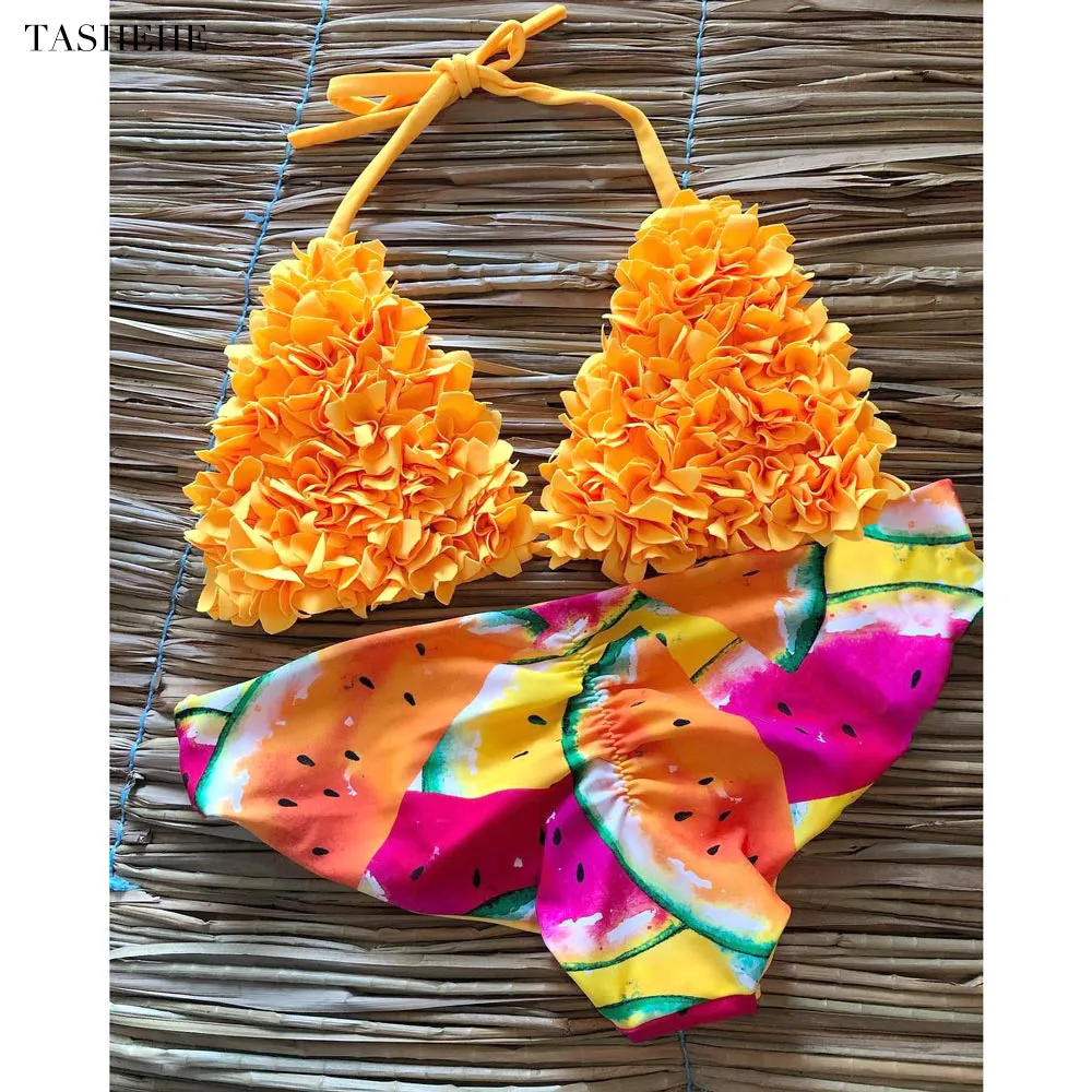 Женский купальник-бикини с цветочным принтом пляжная одежда купальник для лета
