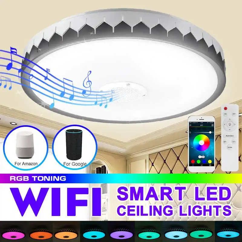 

wifi Led Ceiling Light With Remote Control bluetooth Speaker Modern App Dimmable RGB Music Ceiling Lights for Bedroom Livingroom