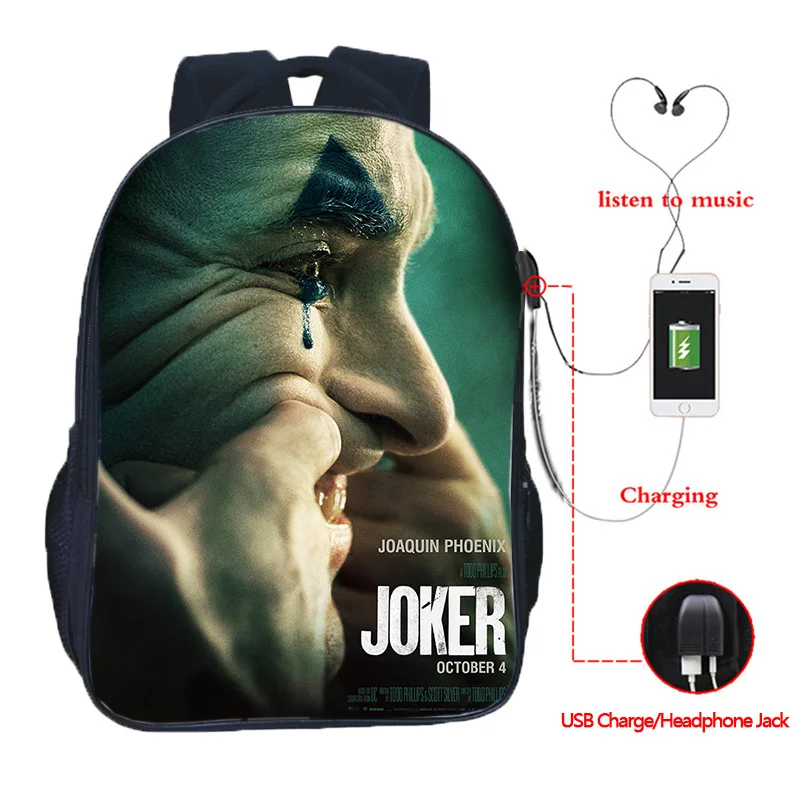 16 Inch High Quality Joker USB Charge School Bags Students School Rucksack Boys Girls USB Charging Joker Travel Backpack Gifts