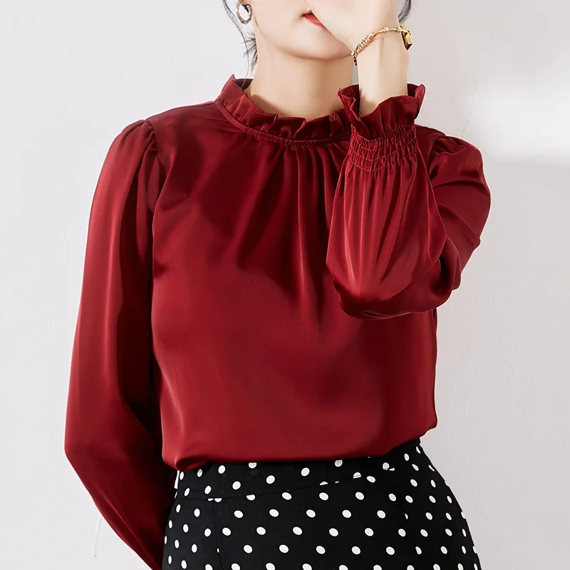

Women's long sleeve autumn and winter wear silk satin shirt