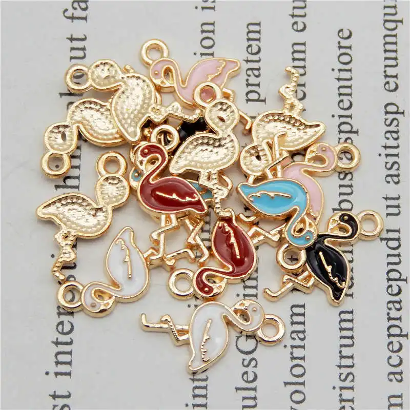 10 ШТ. Эмаль Фламинго Подвески Смешанные 5 Цветов Маленькая Птица Животных Сплав