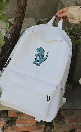 White no Dinosaur Женские рюкзаки с вышивкой динозавра, школьная сумка для девочки-подростка, корейский стиль, повседневный рюкзак для путешествий, сумки mochila - Цвет: White no Dinosaur