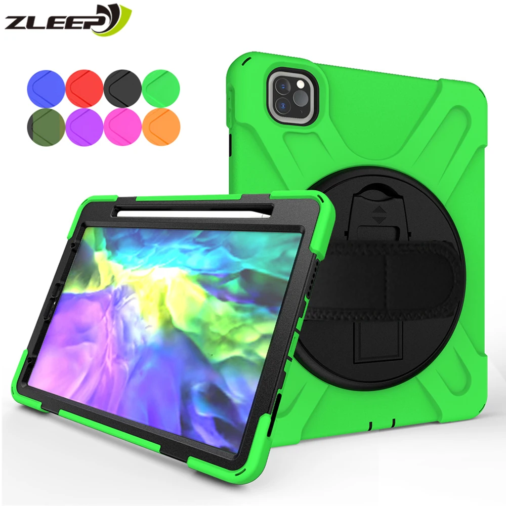 

360 Rotating Case For Apple iPad Pro 11 2020 2018 1st 2nd Generation Tablet Cover Silicone Strap Stand Protect Shockproof Coque