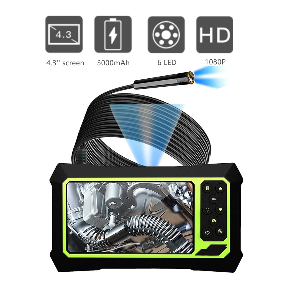 

Industrial Endoscope 1080P Handheld Endoscope 4.3 Inch LCD Display Screen with 6 LEDs Borescope for Pipe Sewer/ Drain Inspection