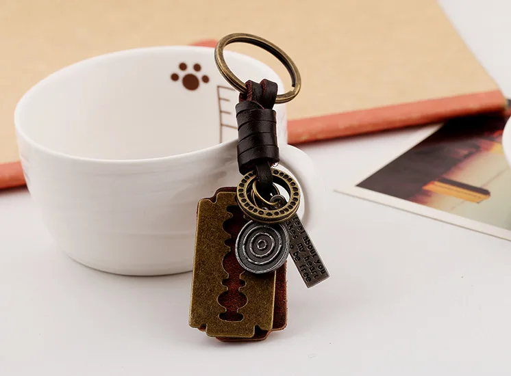 Модный мужской брелок в стиле панк рок металлический кожаный держатель с лезвием