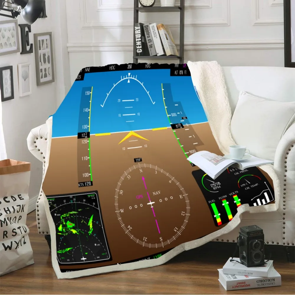 3D принт шерпа Флисовое одеяло самолет первичный полет дисплей мягкий уютный