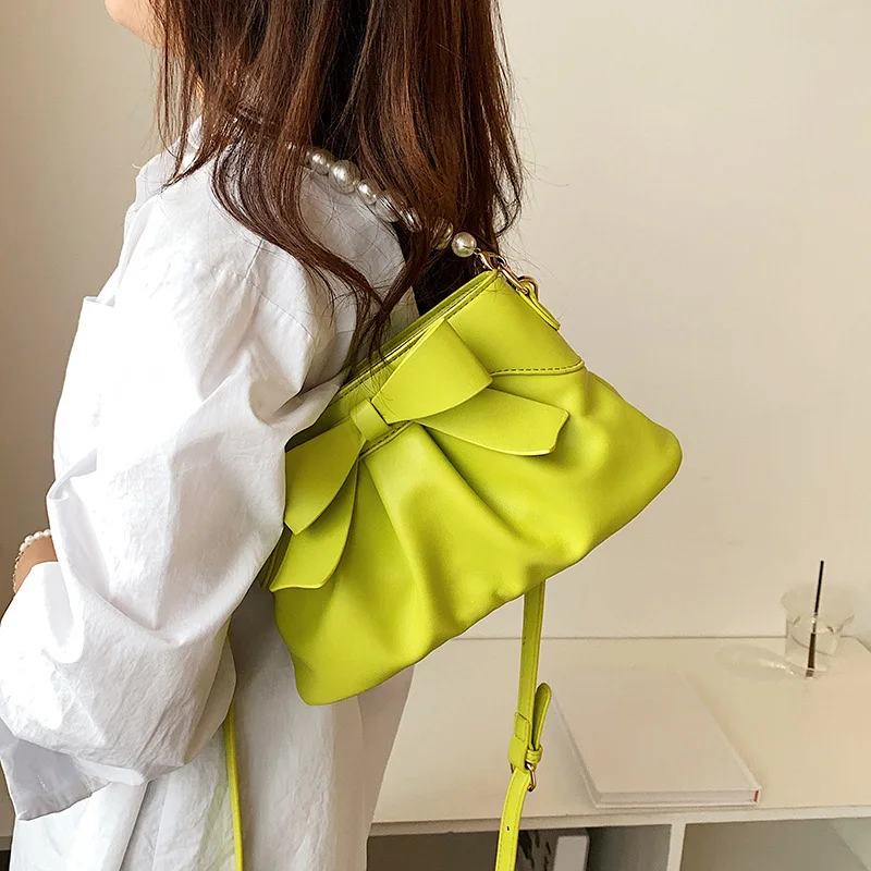 

Женские сумки на плечо с бантом, Новинка лета 2021, качественная дизайнерская женская сумка из искусственной кожи, сумка-тоут через плечо с же...