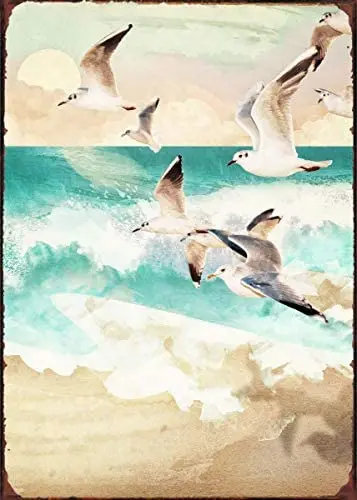 

New Vintage Retro Metal Tin Sign Summer Flight Seabird Home Bar Club Kitchen Restaurant Wall Art Decor Plaque Signs 12X8Inch