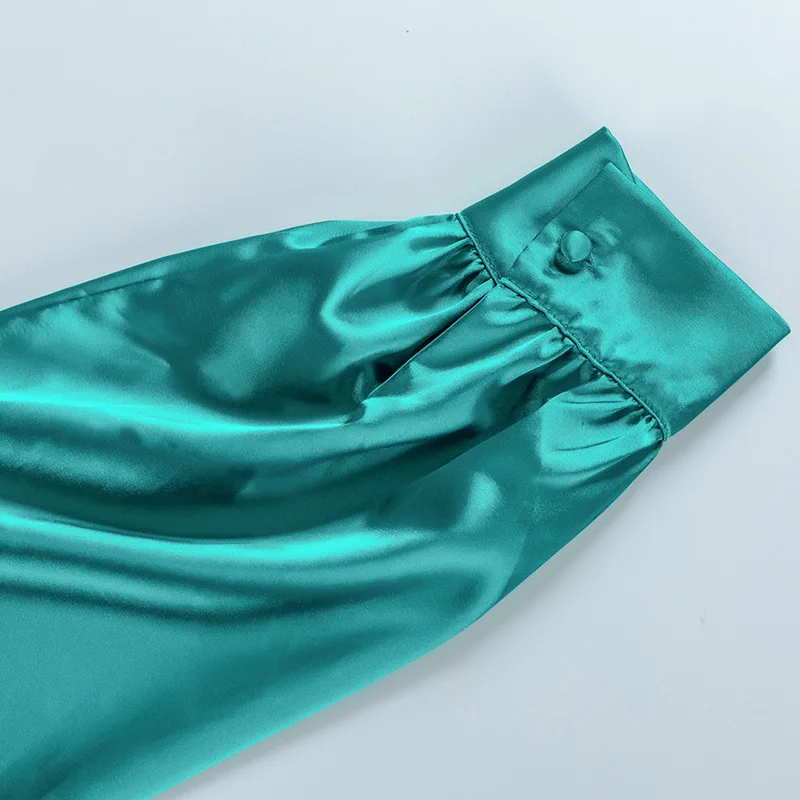 Новинка 2020 женская зеленая блузка с длинным рукавом модные топы со шнуровкой на