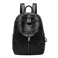 vintage pu leather women shopping backpack solid color student large capacity schoolbags women travel zipper rucksack
