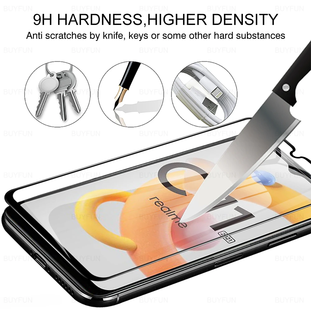 4in1 Full Cover Tempered Glass Case For Realme C11 2021 HD Glass For oppo realme c21 c11 c15 c3 Camera Lens Protective Film