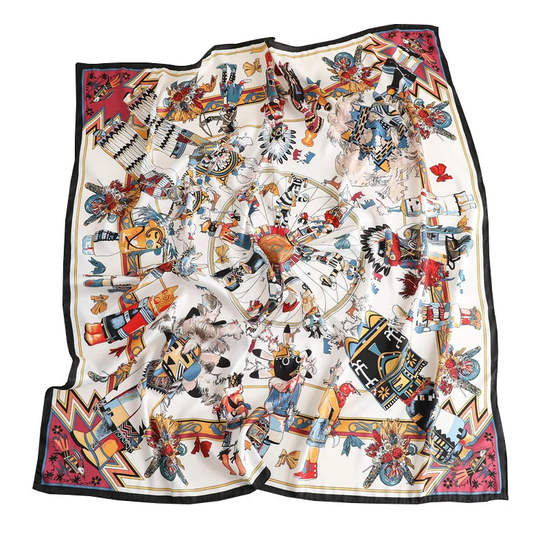 

Winter Real Women Adult Pashmina Hijab 2020 New Twill Silk 90cm Women's Fashion Oil Painting Printing Shawl Sunscreen Turban