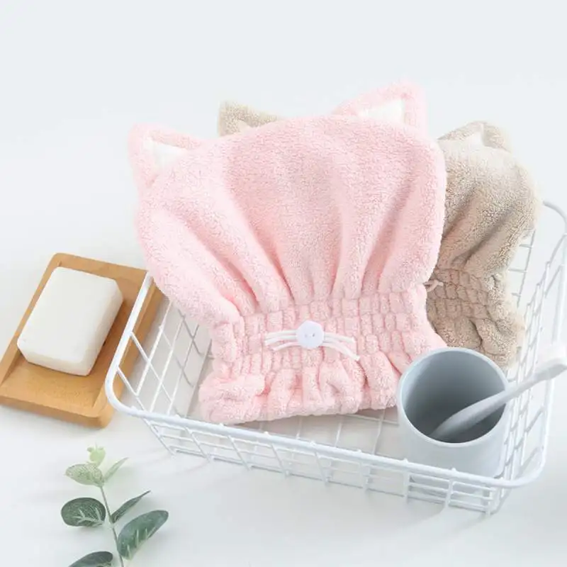 Милый мультяшный фен для волос полотенце кошачьи уши сухая шапка коралловый флис