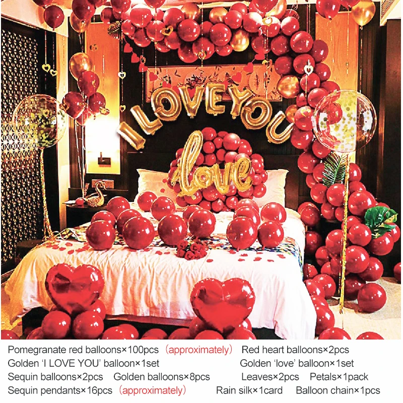 NO.6717 118 шт., красные гранатовые шары I LOVE YOU, золотые воздушные шары, воздушные шары с сердцем, латексные воздушные шары с аксессуарами для свадебной вечеринки - Цвет: NO.6717
