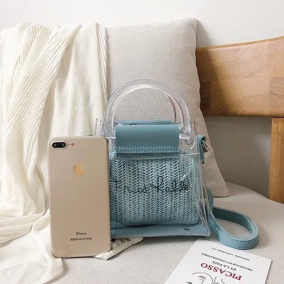 2020 new women pvc transparent crystal bag woven beach bags crossbody shoulder mini les sacs des femmes bolso mujer | Багаж и сумки