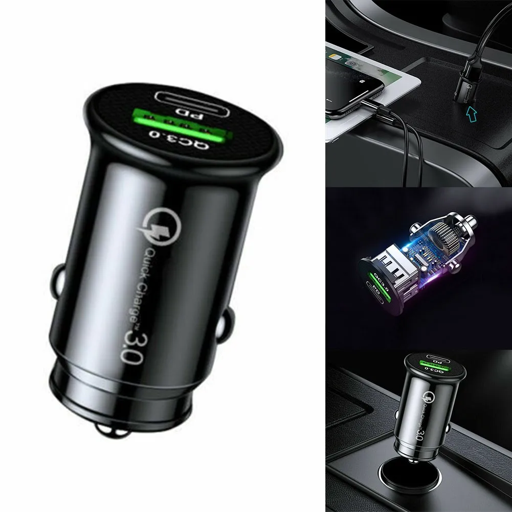 

1pc USB Car Charger USB3.0+Type C PD Fast Charging Mobile Phone Car Adapter For SmartPhone Socket Adapter