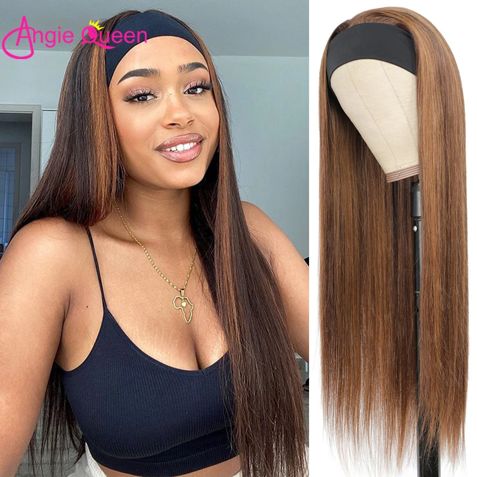 Headband Wig Human Hair Straight Highlight Ombre Honey Blonde Wigs For Women Brazilian Remy Hair Full Machine Made Wig No Glue