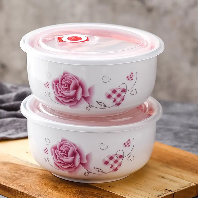 Свежие коробка Керамика миска для свежей еды из трех предметов чехол с крышкой