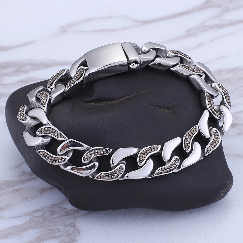 

2018 Men Simple personality punk bracelet 316L Stainless Steel 22cm long cuban chain fashion bracelets Male jewelry accessories