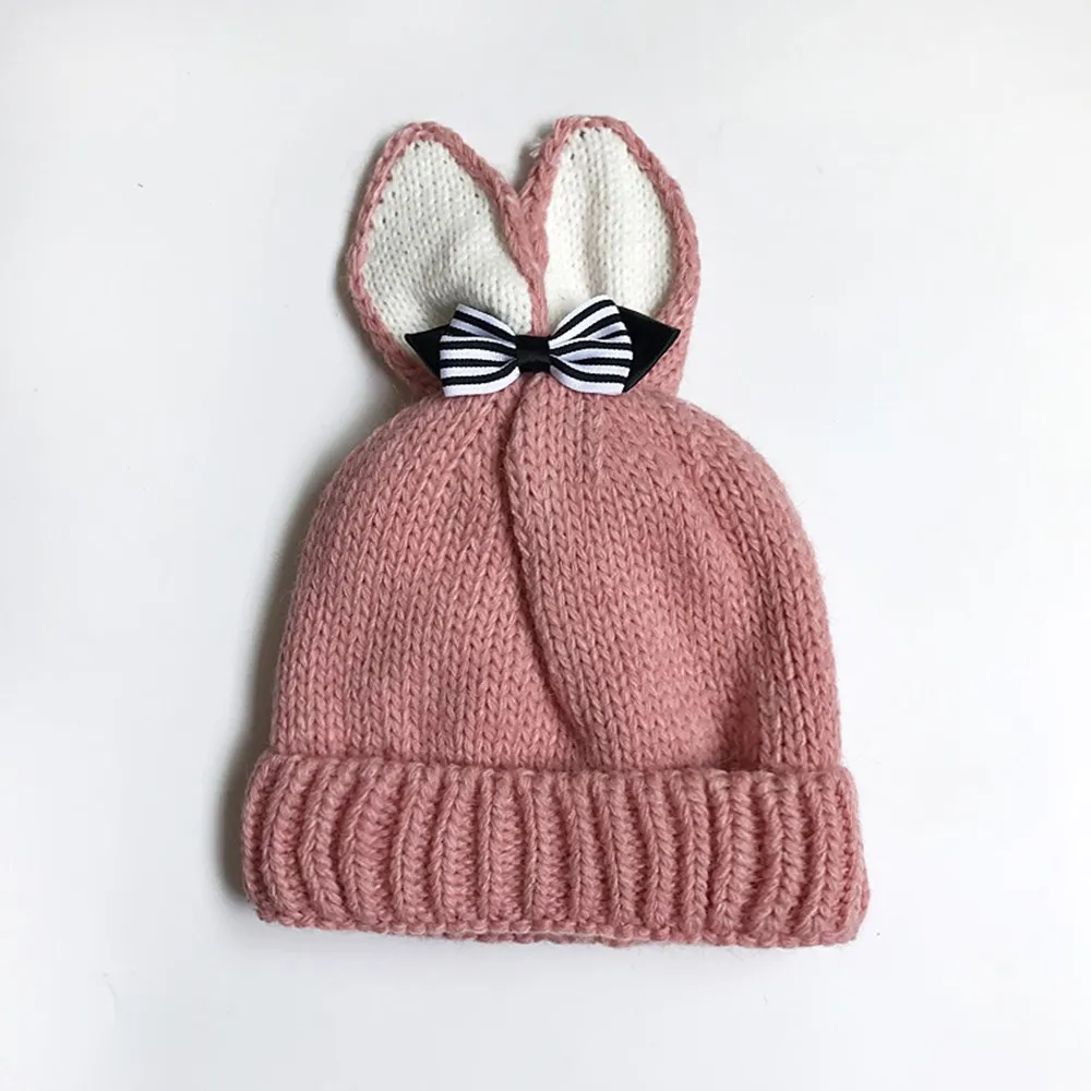 Трикотажные Милые шляпки шляпа осень-зима детская кашемировая шапка бантик в