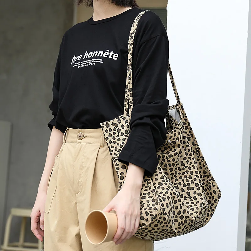 Универсальная очень вместительная Холщовая Сумка с леопардовым принтом