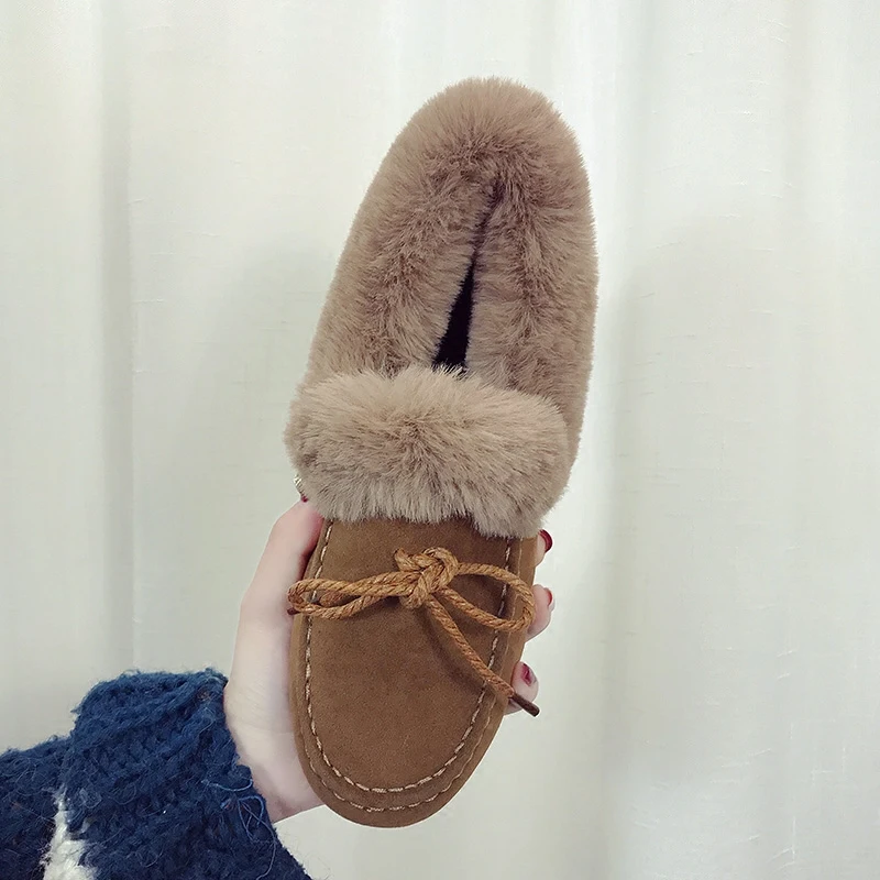 

Winter Warm Brand Women Flat Sneakers Winter Plush Fur Female Loafers Faux Fur Female Casual Shoes Flats