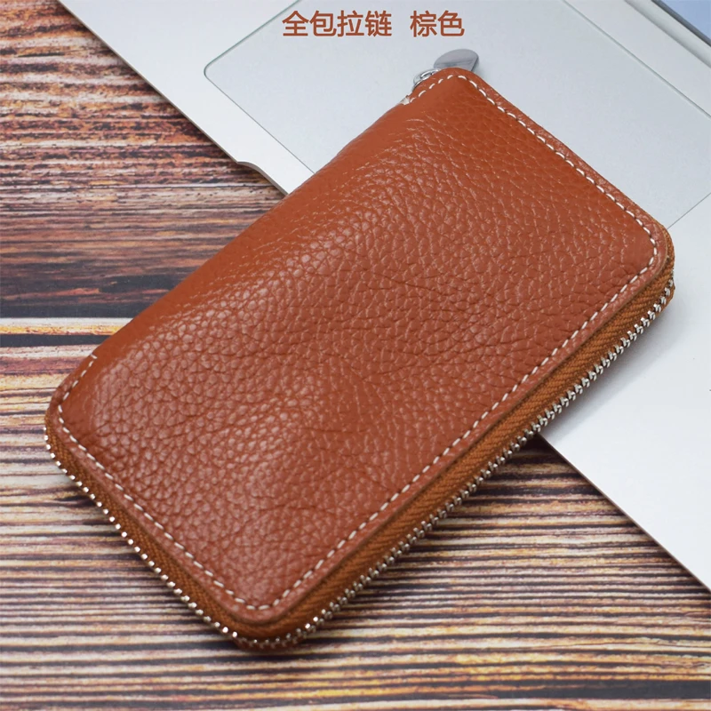 Genuine Leather Key Wallet Men Keychain Holder Pouch Purse Zipper Designer Car Key Case Multifunction Door Keys Housekeeper Bag