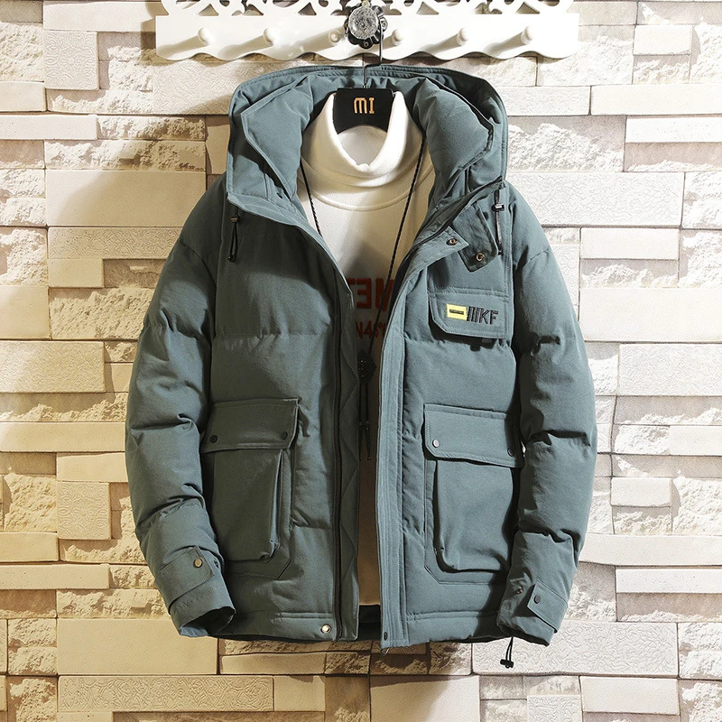 Мужская теплая куртка с капюшоном черная однотонная Повседневная ветрозащитная