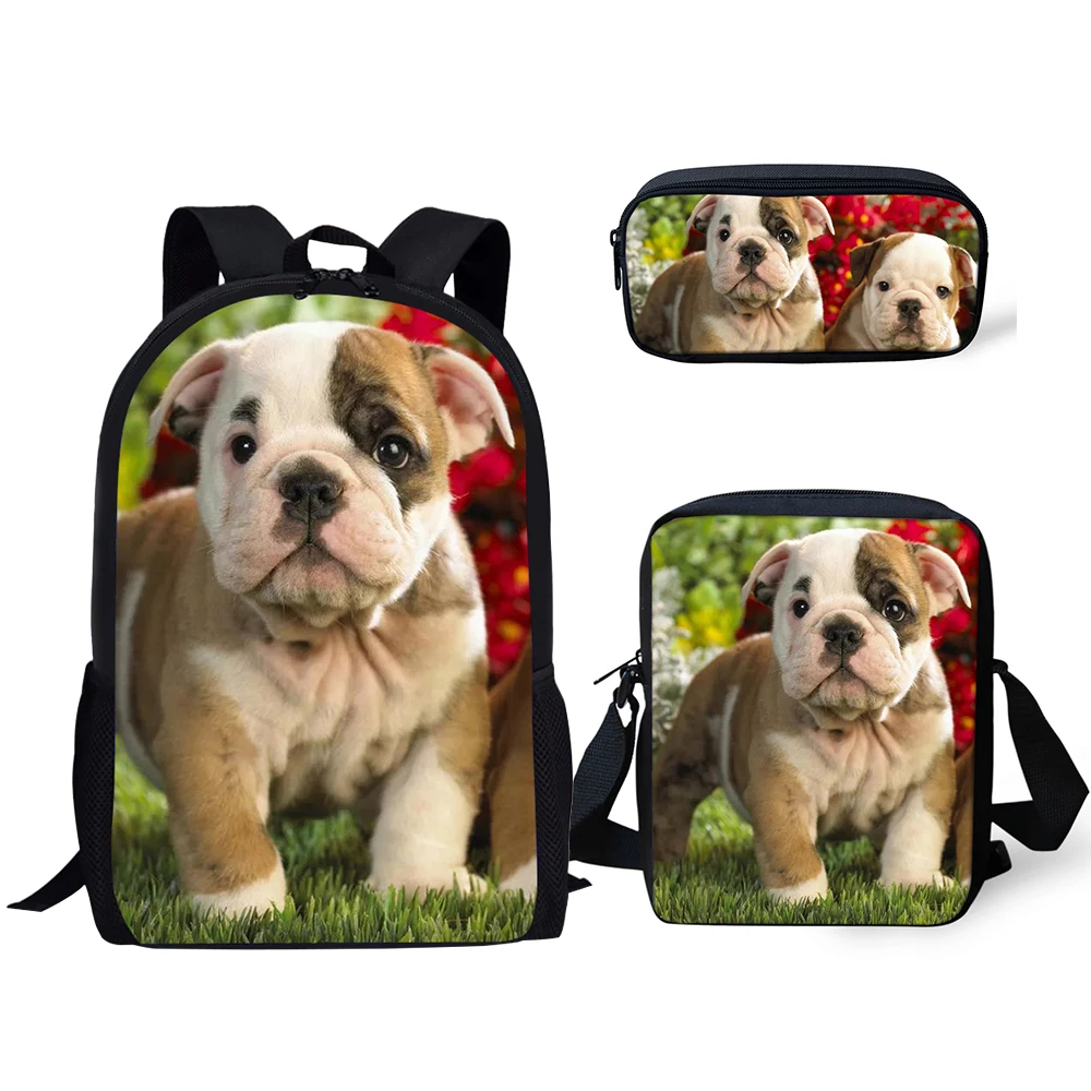 HaoYun Primary Kids Backpack Kawaii Bulldog Pattern School Bag Lively Animal Design 3PC/Set Students Back to School Book Bags