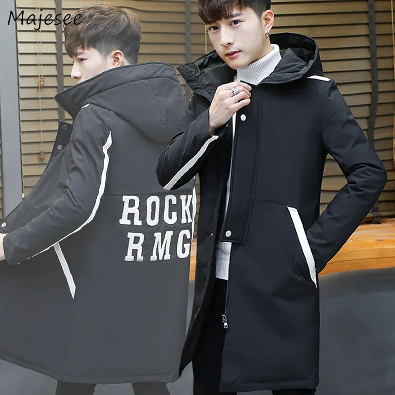 Парка мужская с капюшоном и надписью утепленная свободная длинная куртка
