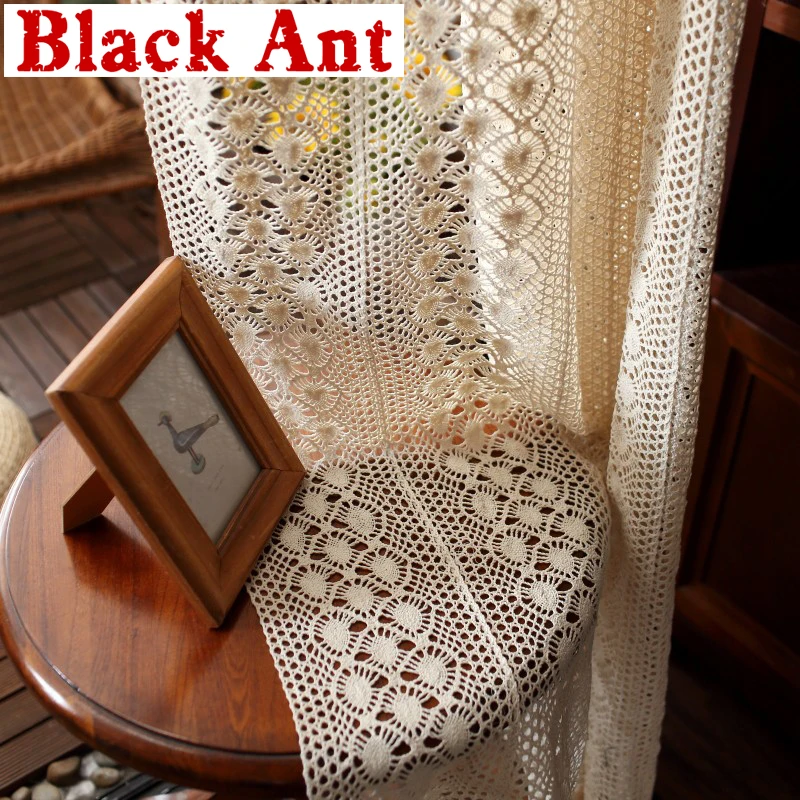 

American Country Fnished Curtain Stitching Linen Crochet Hollow-out Curtain For Living Room Bay Window Drape Blinds X-ZH472 #4