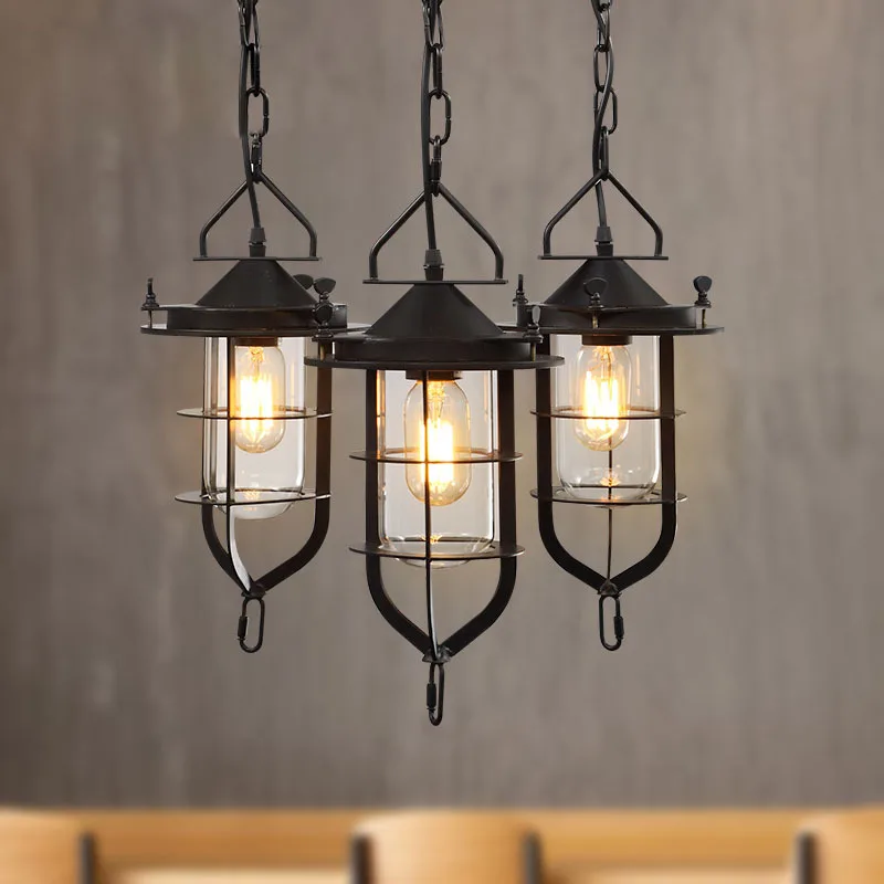 Подвесной ретро светильник в стиле индастриал стеклянная лампа виде черной