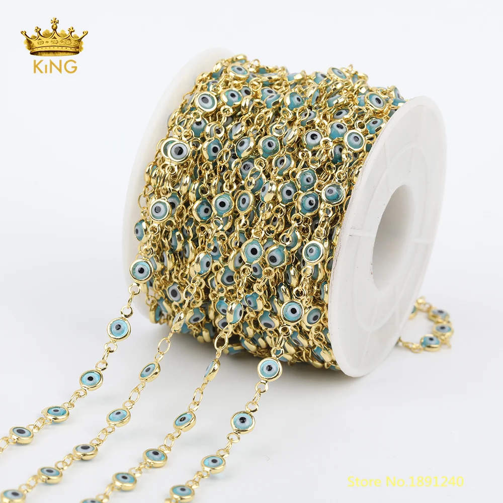 

5meters 5mm Small Evil Eye Enamel Chain Findings,Coin Enamel Beads Rosary Chains for Jewelry makingBody Chains