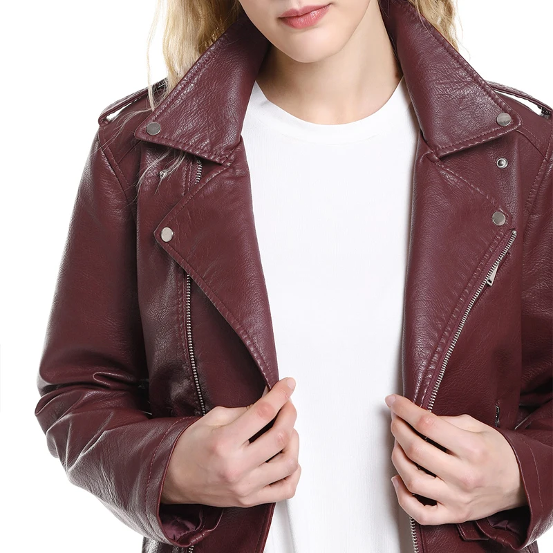 Женская короткая байкерская куртка FTLZZ черная красная уличная из искусственной