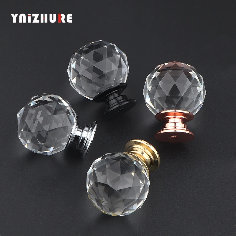 YNIZHURE прозрачные ручки из хрустального стекла черная основа для шкафа ручка