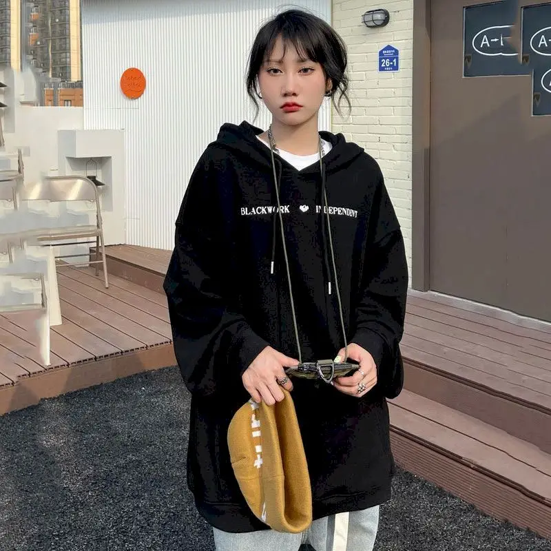 

Толстовка женская оверсайз с принтом сзади, свитшот с капюшоном в готическом стиле, свободная базовая одежда в стиле Харадзюку, на осень