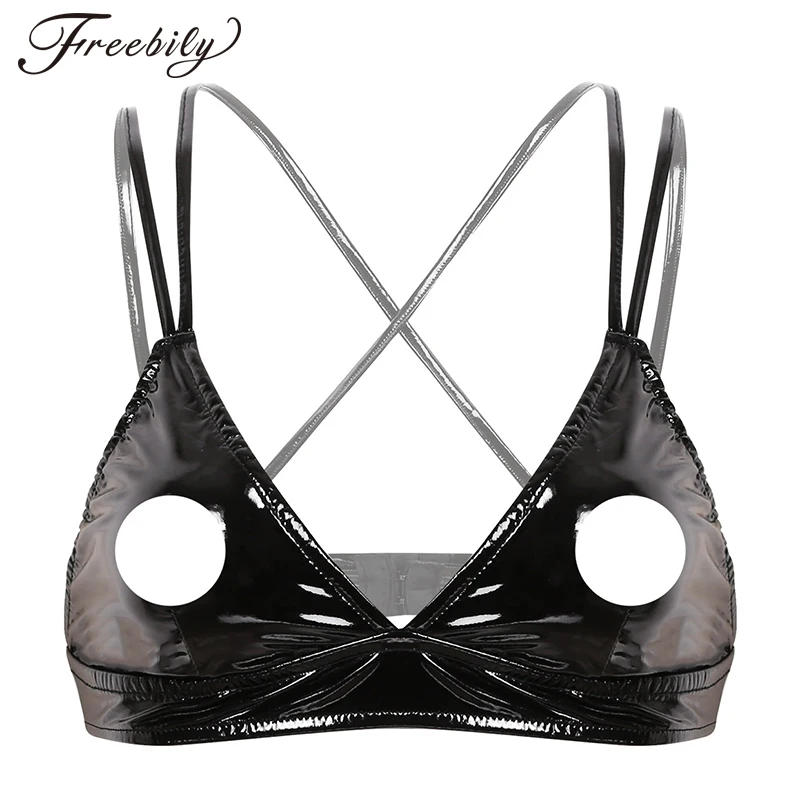 Женское нижнее белье из искусственной кожи треугольные открытые чашечки с