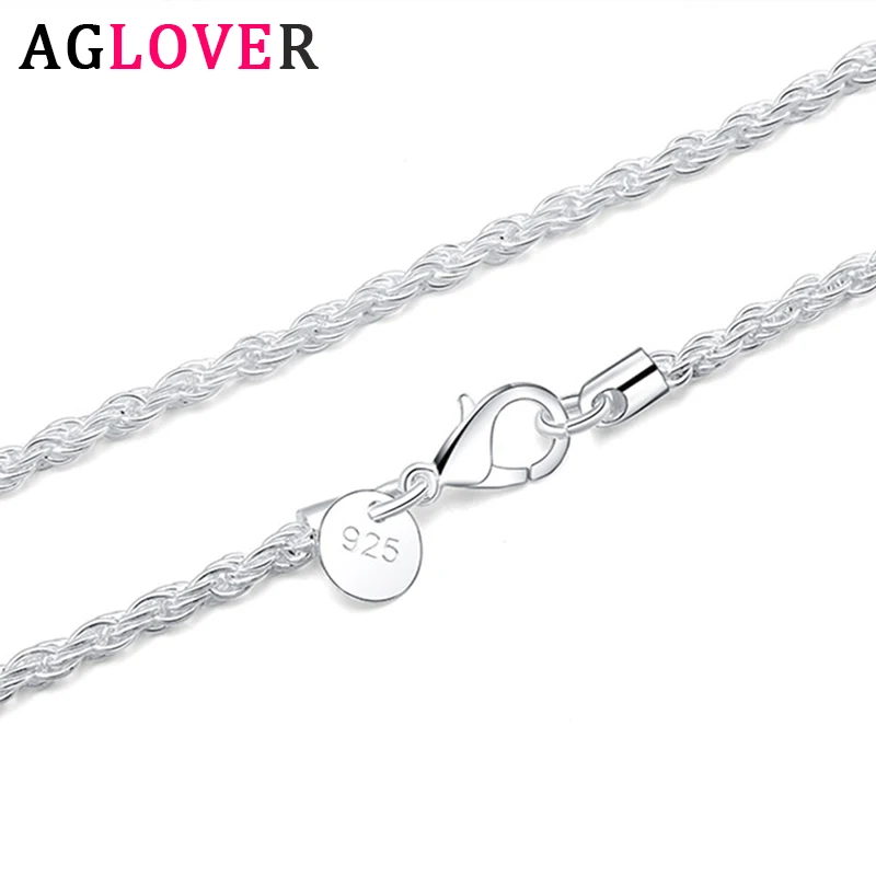 

AGLOVER 925 Sterling Silver 16/18/20/22/24 Inch 3MM Hemp Rope Chain Necklace For Woman Man Fashion Wedding Jewelry Gift
