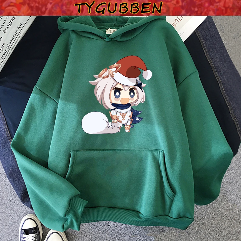 

Рождественская кавайная Толстовка с принтом Genshin Impact Y2k, свитшоты, праздничный Топ с длинным рукавом, толстовки большого размера, женская од...