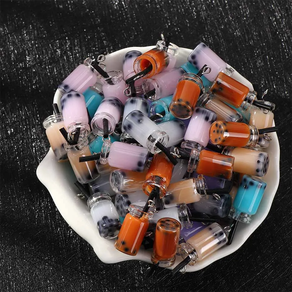 Подвески из смолы с жемчугом и молочным чаем 28*10 мм подвеска в виде бутылки для