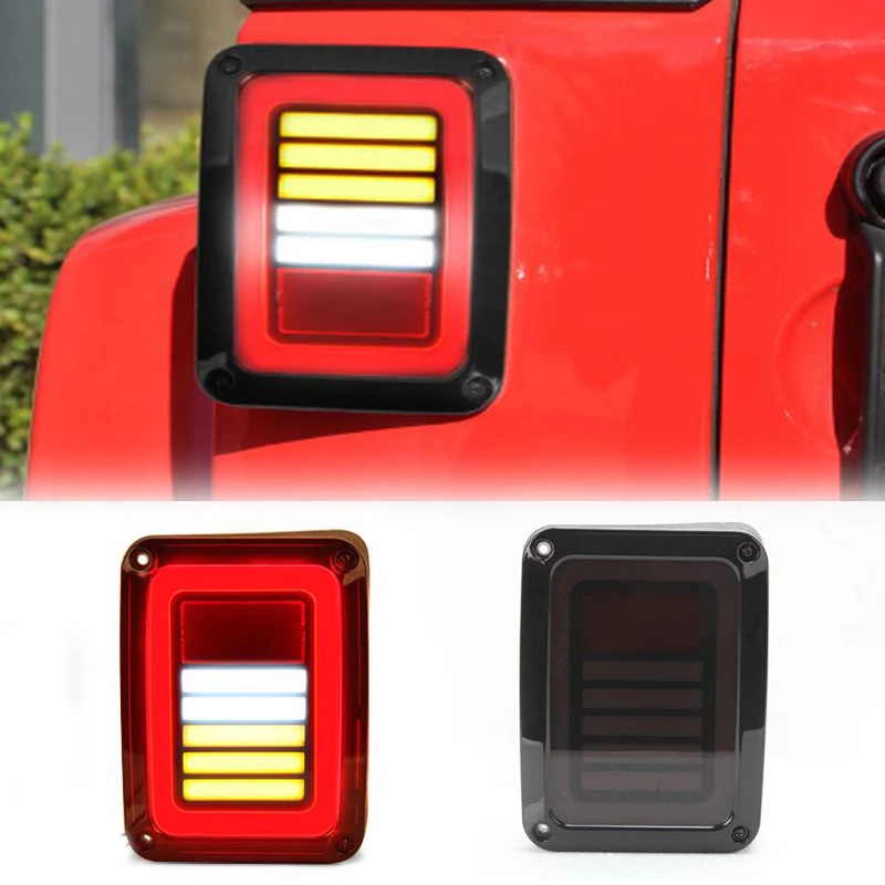 

2PCS Smoke Lens LED Brake Tail Lights Running Reverse Lamps Rear Taillight Turn Signal For Jeep Wrangler JK 2007-2017