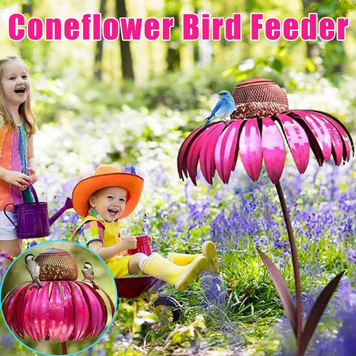 

Садовая кормушка для птиц Sense Pink Coneflower, кормушка для птиц, кормушка для диких птиц с подставкой, уличный садовый декор, 3 цвета
